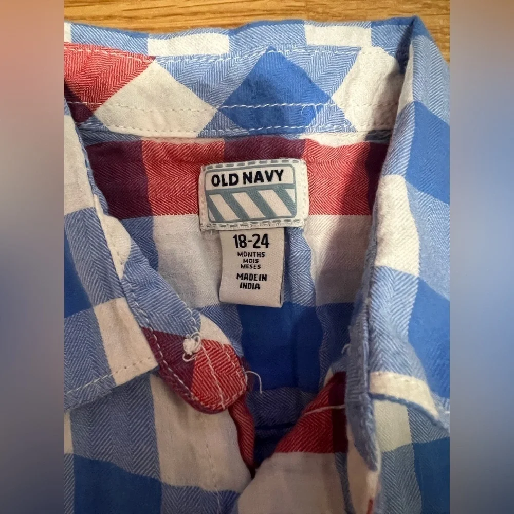 Old Navy Kids Checkered Shirt - Red, Blue, and White (Size 18-24 Months)